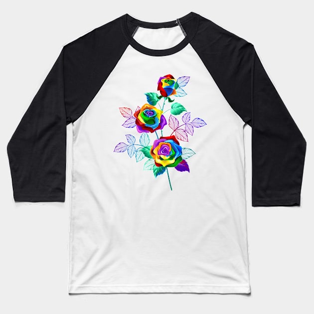 Branch with Rainbow Roses Baseball T-Shirt by Blackmoon9